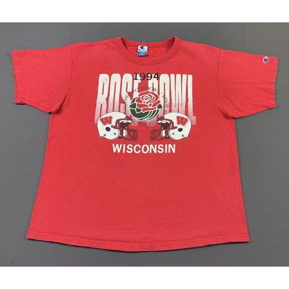 Rare Vintage 90s Champion Wisconsin Rose Bowl NCAA Football Red Shirt XL